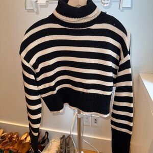 Striped Black and White Turtleneck Sweater